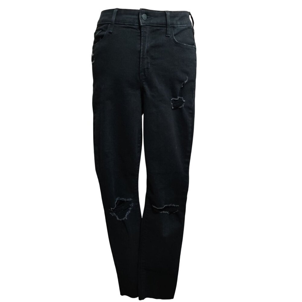 Old Navy 8T Pop Icon Skinny mid rise distressed black jeans raw knee tall grunge